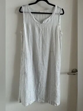 CP Shades | Striped 100% Linen Dress Size M Midi Sleeveless Coastal Grandma Chic